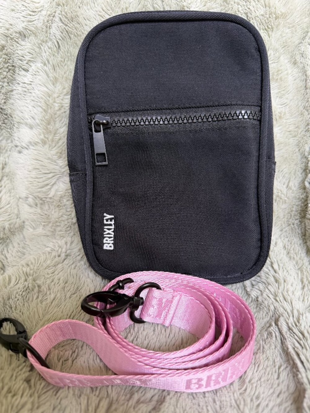 Brixley Jet Crossbody + Pink Logo Strap